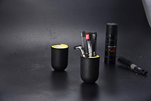 JackWish Vaso de Cepillo de Dientes de Viaje,4 en 1 Taza de Cepillo de Dientes,Estuche de Pasta de Dientes,Tazas de Gárgaras para Viaje Senderismo Camping (Negro)