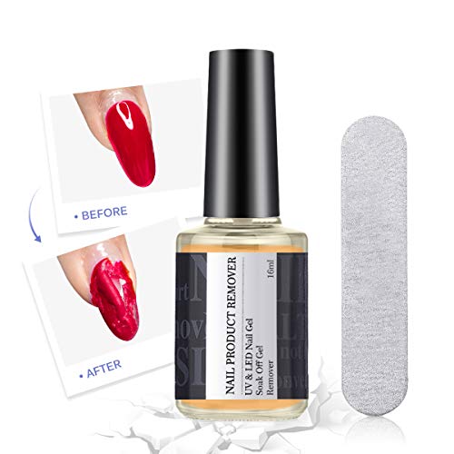 Janolia Removedor de Gel de Uñas, 15 ML Quita Esmalte de gel y Capa Superior en 3-5 minutos, Hace Uñas más Limpias y Brillantes, Quitaesmalte Fácil y Rápidamente, Lima de Color al Azar