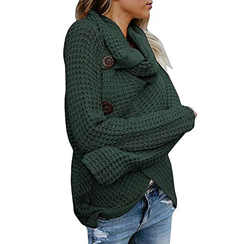 Jerseys De Punto para Mujer Cuello de Tortuga Manga Larga Suelto Prendas de Punto Suéter Irregular Jerséis Collar de la Pila Tops Cálido Otoño Invierno riou