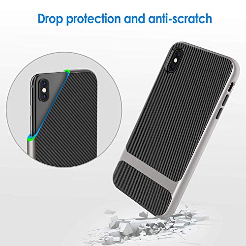 JETech Funda Compatible iPhone XS iPhone X, Carcasa con Fibra de Carbono, Anti-Choques, Gris