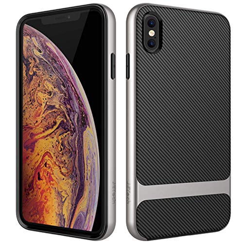 JETech Funda Compatible iPhone XS iPhone X, Carcasa con Fibra de Carbono, Anti-Choques, Gris