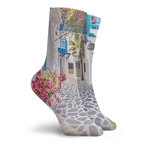 Jhonangel Santorini Grecia Parques Isla griega Calcetines mediterráneos Hombres Mujeres Deportes Calcetines deportivos Calcetines cómodos casuales 30 cm / 11.8 pulgadas