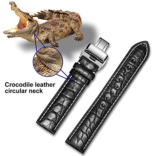 jiexima Correa de Reloj de Cuero de cocodrilo Redondo Correas de Reloj de reemplazo con Hebilla desplegable (23 mm, Negro)