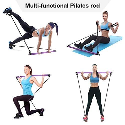 jojobnj Barra de Pilates Portátil, Yoga Pilates con Banda de Resistencia y Bucle para Pies,Gimnasio en Casa Multifuncional Portátil Pilates Stick para Entrenamiento Corporal Total,Cintura,Brazo