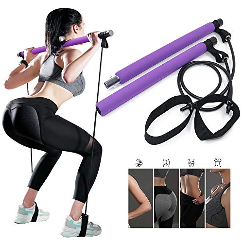 jojobnj Barra de Pilates Portátil, Yoga Pilates con Banda de Resistencia y Bucle para Pies,Gimnasio en Casa Multifuncional Portátil Pilates Stick para Entrenamiento Corporal Total,Cintura,Brazo