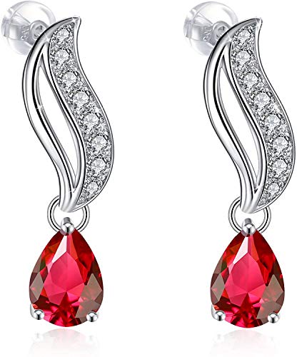 J.Rosée - Pendientes rojos de plata 925/1000, óxido de circonio rojo brillante, pendientes perfectos como regalo