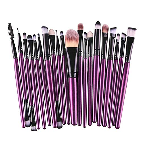 Juego de 20 brochas de maquillaje, base en polvo, sombra de ojos, delineador de ojos, brochas cosméticas para labios, kit de aseo (morado y negro) ideal para uso profesional y diario