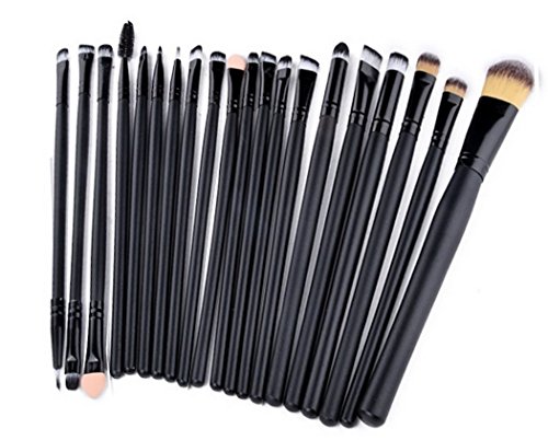 Juego de brochas para maquillaje profesional Sunnicy®, 20 unidades, set de pinceles, sombra de ojos, delineador de ojos, pincel de labios, color negro