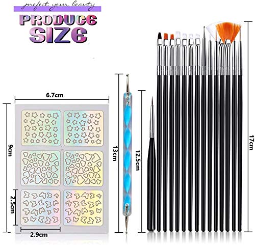 KAHEIGN Kit de Pintura de Uñas, 24 Hojas / 144 Piezas Plantillas de Vinilos de Uñas con 15 Pinceles de Diseño de Uñas Y 5 Piezas Herramienta de Punteado de Uñas para Principiantes Arte Uñas Gel UV