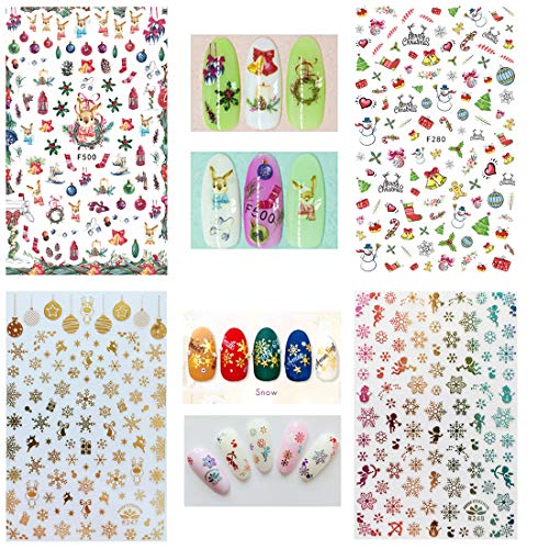 Kalolary 12 Diseños De Pegatinas De Transferencia De Agua Nail Art Christmas Nail Stickers Deer Gift Snowflakes Image Winter Decorations