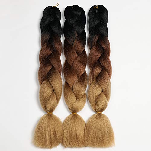 Kanekalon Extensiones de pelo trenzado Ombre 3 tonos de 60,96 cm, Showjarlly Ombre Jumbo trenzado de fibra de alta temperatura, 3 piezas/lote de 100 g/pieza, para trenzado de crochet