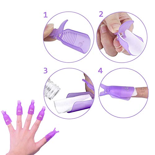 Kit de Uñas Removedor el Esmalte, 10 clip para los dedos+100 Removedor Almohadillas+2 Lima de Uñas+1Raspador+1 Empujador de Cutículas+1Cepillo para Uñas+1Botella Dispensadora+1 separadores de dedos