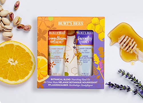 Kit para manos hidratante de 2 artículos con mezcla botánica Burt's Bees con 1 crema de manos con lavanda y miel (28,3 g) y 1 crema de manos con flor de azahar y pistacho (28,3 g)