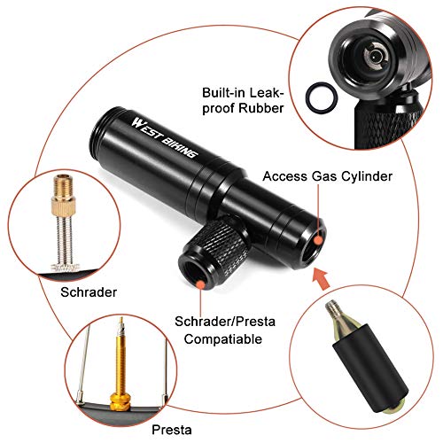 KNMY Bomba de CO2 para neumáticos de Bicicleta, Reparación de pinchazos de neumáticos sin cámara para Bicicletas de Carretera y de montaña, Presta & Schrader, No Incluye Cartuchos de CO2