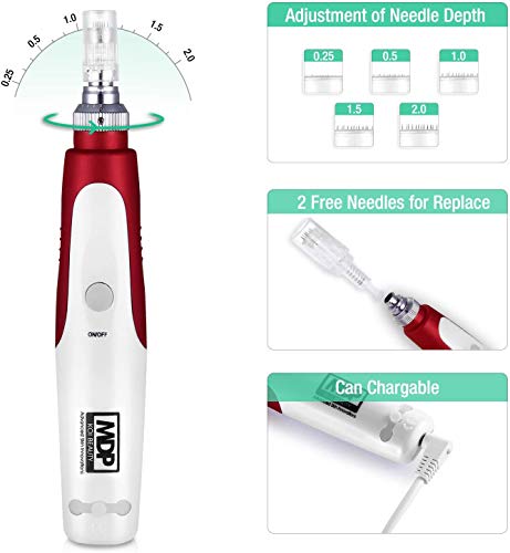 Koi Beauty Dermapen eléctricos Profesional Microagujas 0.25mm-2.0mm ajustable, Incluir 2pcs 12 Aguja,Anti Envejecimiento Cicatrices del acné Antiarrugas,RoHS y aprobado por la CE