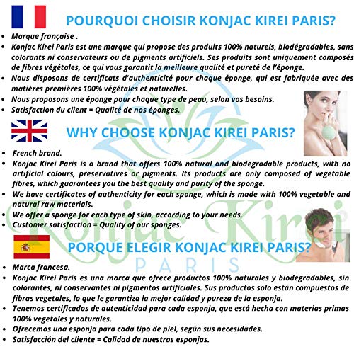 Konjac Kirei Paris - Esponja konjac limpiador facial exfoliante,para el cuidado facial de maquillaje, punto negro, 100% natural, para hombre y mujer, marca francesa (Arcilla rosa francesa)