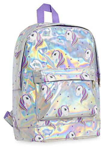 KreativeKraft Mochilas Escolares de Unicornios para Niñas, Bolso Niña con Diseño Holografico, Mochila Infantil Plateada para Colegio Viajes, Regalos para Niñas y Adolescentes