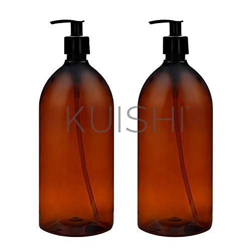 Kuishi Dispensador Jabon Plastico Ámbar [1000ml x 2], Dosificador Jabon Baño para Jabón de Manos, Loción, Champú y Acondicionador (Sin BPA)