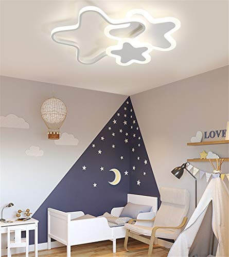 LHY LOFT Estrellas LED Infantil Plafón,Infantil Lámpara De Techo,Infantil Habitación Plafón,Pintura Lateral Glow Ahueca hacia Fuera El Diseño De Protección Ambiental,Blanco,B:52CM 45W