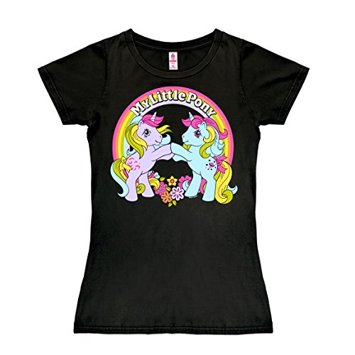 Logoshirt My Little Pony - Arco Iris - Unicornio Camiseta para Mujer - Negro - Diseño Original con Licencia, Talla XS