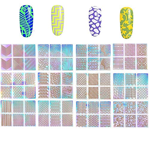 Longsing Plantillas de Vinilo para Uñas Diseños de Vinilos de Uñas 12 Hojas 72 Piezas 36 Diseños Diferentes Plantillas de Arte de Uñas Herramienta de Decoración de Uñas Calcomanías Adhesivas