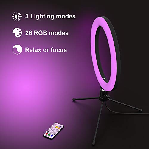 Luz de Anillo LED 10" con Trípode, Boaraino RGB Anillo de Luz con Soporte de Móvil y Control Remoto Bluetooth, Aro de Luz con 7 26 RGB Colores Regulable, 9 Niveles de Brillo y 3 Modos de Luz