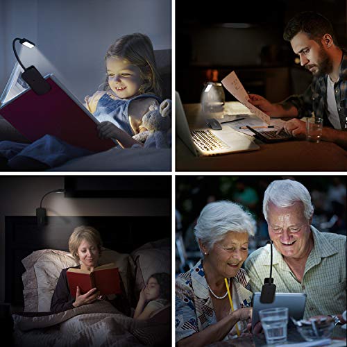 Luz de Lectura OMERIL Luz de Libro Recargable, 6 LED con 3 Modos de Brillo (Luz Cálido y Blanco), 360 ° Flexible Lampara de Lectura Pinza para Lectores Noche, E-Reader, Estudio, Cama, Tablet