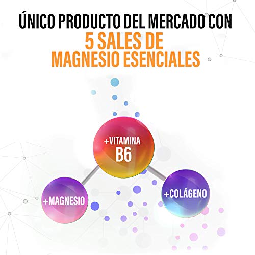 Magnesio Puro + Colágeno + Vitamina B6 | Elimina los Dolores Musculares y La Fatiga | 5 Sales de Magnesio Puras y Bioasimiladas | Optimiza tu Sistema Nervioso | Recupera tu Vitalidad | 100 Cápsulas.