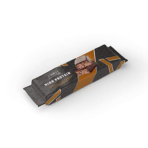 Marca Amazon- Amfit Nutrition Barra de proteína baja en azúcar (19,6gr proteina - 0,8gr azúcar) - fondant de chocolate - Pack de 12 (12x60g)