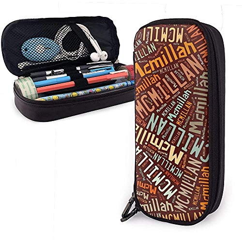 Mcmillan American Apellido Gran capacidad Estuche de cuero Estuche para lápices Estuche grande Bolsa de almacenamiento Organizador de caja Estuche escolar Bolso cosmético portátil