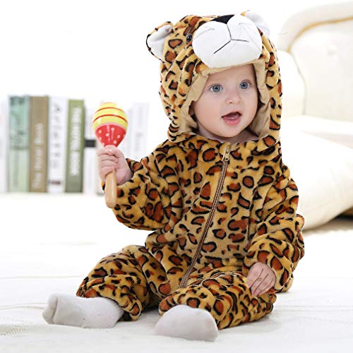 MICHLEY Bebé Ropa Mameluco Niños Niñas Pelele Pijama de Primavera y otoño Franela Traje de Animales leopardo-70cm