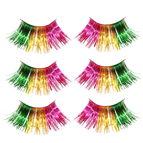 Minkissy pestañas postizas coloridas 3 pares de pestañas de arcoíris de halloween pestañas de oropel para mujeres niñas cosplay fancy ball halloween