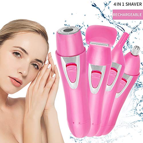 Miriqi Depiladora Eléctrica Mujer Depiladora Facial Electric Hair Remover,4-En-1 Recargable Impermeable Wet & Dry Afeitadora eléctrica para Facial, Nariz, Cuerpo, Cejas, Axilas (Rosa) (Rosa)