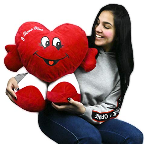 ML Regalo para el Dia de la Madre Toys Corazón de Peluche, con pies. Te Quiero. de Altura 45 cms. Tiene un Mensaje de 'I Love You'