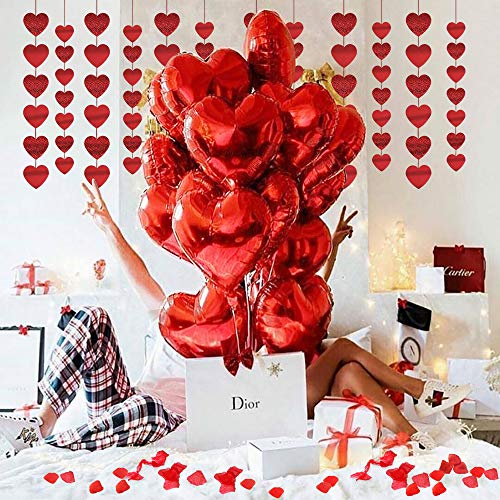 MMTX Set de Deco para el Día de San Valentín,Globos Corazon Rojo,Pétalos de Rosa, Velas en Forma de Corazón Rojo para Bodas Nupcial Aniversario y Compromiso Decoración Día de La Madre