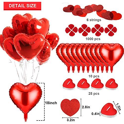 MMTX Set de Deco para el Día de San Valentín,Globos Corazon Rojo,Pétalos de Rosa, Velas en Forma de Corazón Rojo para Bodas Nupcial Aniversario y Compromiso Decoración Día de La Madre