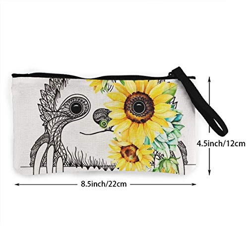 Monedero de Lona de Girasol Perezoso de BHGYT, Bolsa de Maquillaje, Bolso de teléfono Celular con asa, Bolso de Embrague con Billetera de Pulsera Unisex, 4.7 'X 8.7'