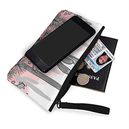 Monedero unisex con cierre para pintalabios, monedero de lona rosa cactus, monedero portátil con cremallera para pintalabios, monedas, dinero en efectivo, tarjetas de crédito, auriculares, llaves de cargador USB