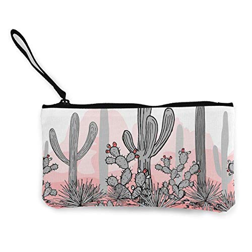 Monedero unisex con cierre para pintalabios, monedero de lona rosa cactus, monedero portátil con cremallera para pintalabios, monedas, dinero en efectivo, tarjetas de crédito, auriculares, llaves de cargador USB