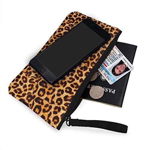 Monedero unisex con diseño de leopardo con cremallera para pintalabios, tarjetas de crédito, auriculares, llaves de cargador USB