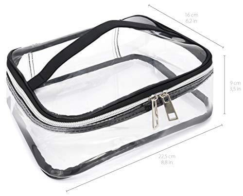 MyGadget Estuche Transparente para Maquillaje y Cosméticos - Neceser Impermeable de Viaje con Cremallera y Asa - Bolsa con Doble Zip para Hombre Mujer