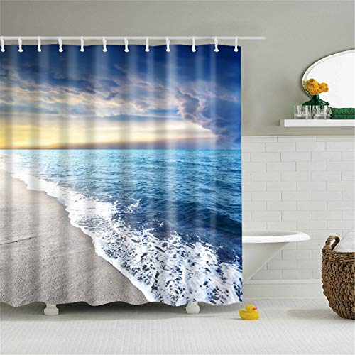 N / A Cortina de Ducha de Playa Shell Cortina de Ducha de poliéster Impermeable Grande Cortina Opaca 3D para Cortina de baño Cortina de Ducha Impermeable y a Prueba de Moho A20 180x200cm