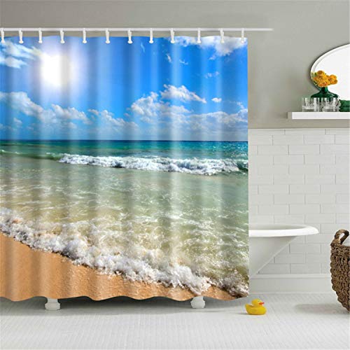 N / A Cortina de Ducha de Playa Shell Cortina de Ducha de poliéster Impermeable Grande Cortina Opaca 3D para Cortina de baño Cortina de Ducha Impermeable y a Prueba de Moho A20 180x200cm