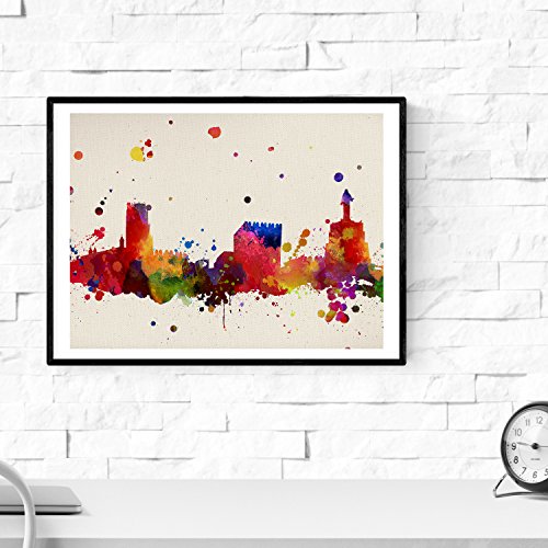 Nacnic Lámina Ciudad de ALMERIA. Skyline Estilo Acuarela y explosión de Color. Poster tamaño A3 Impreso en Papel 250 Gramos y tintas Decoración del hogar. Diseño al Mejor Precio.