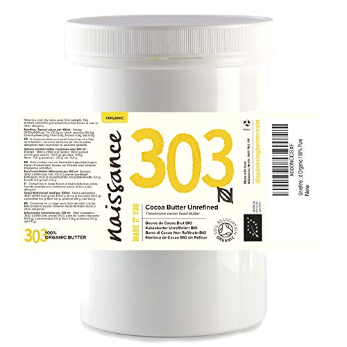 Naissance Manteca de Cacao BIO n. º 303 – 500g - Pura, natural, certificada ecológicamente, vegana, no OGM - Ideal para recetas cosméticas DIY.