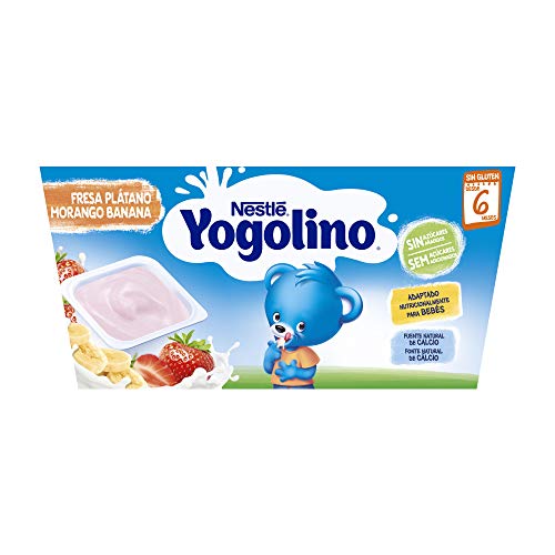 Nestlé Yogolino Fresa Plátano Sin Azúcar Añadido, A Partir De Los 8 Meses  - Pack 6 tarrinas  4x100g