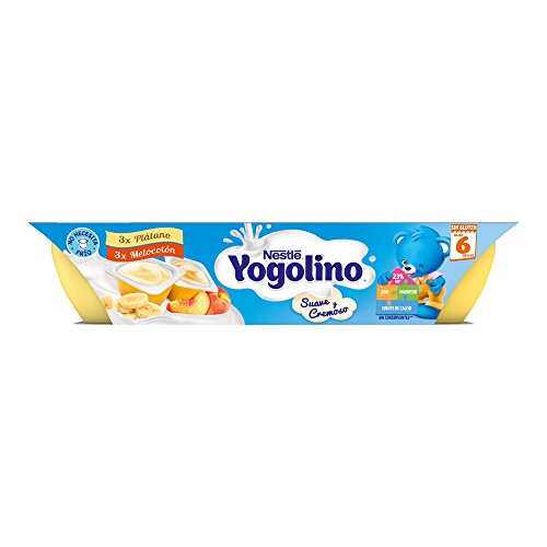 Nestlé Yogolino Postre lácteo Suave y Cremoso, 3 tarrinas de Plátano y 3 tarrinas de Melocotón - Para bebés a partir de 6 meses, 8 x 6 x 60g