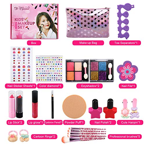 NEWSTYLE Maquillaje Niñas Set,25 PCS Juego de Maquillaje para niños,Cosméticos Lavables, Regalo de Princesa para Niñas en Fiesta,Cumpleaños,Navidad