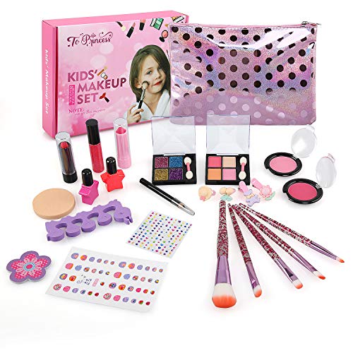 NEWSTYLE Maquillaje Niñas Set,25 PCS Juego de Maquillaje para niños,Cosméticos Lavables, Regalo de Princesa para Niñas en Fiesta,Cumpleaños,Navidad