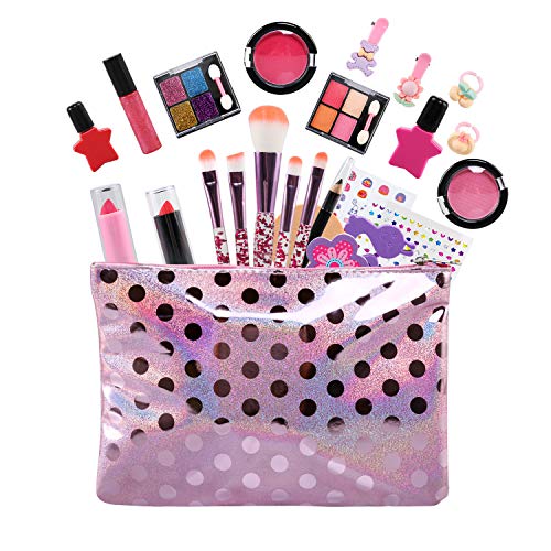 NEWSTYLE Maquillaje Niñas Set,25 PCS Juego de Maquillaje para niños,Cosméticos Lavables, Regalo de Princesa para Niñas en Fiesta,Cumpleaños,Navidad